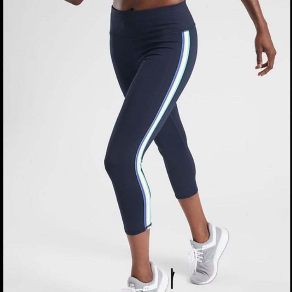 ATHLETA GIRL Navy leggings with stripes!